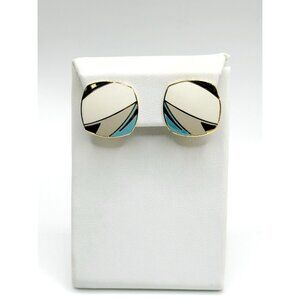 Isle Of Skye Clip On Earrings Blue White Enamel Goldtone